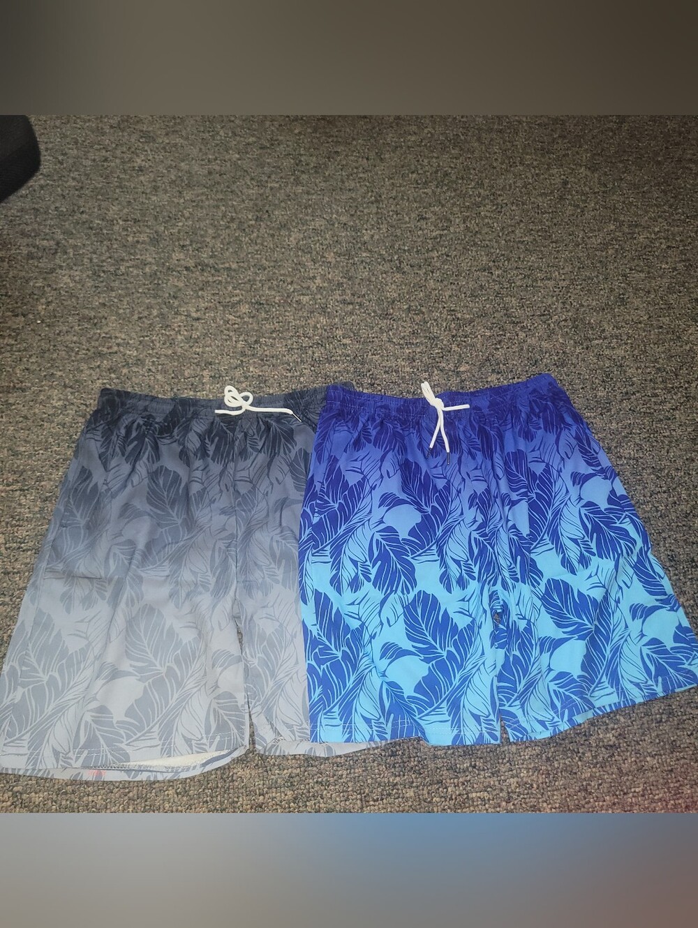 Men's Blue And Gray Tropical Print Board Shorts with Drawstring
